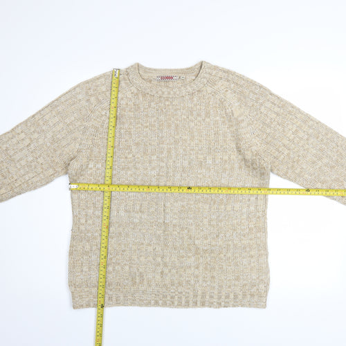 HIOS Knitwear Men Beige Wool Blend Crew Neck Pullover Jumper L