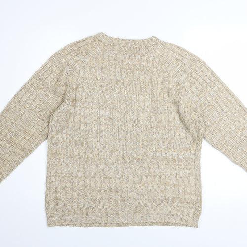 HIOS Knitwear Men Beige Wool Blend Crew Neck Pullover Jumper L