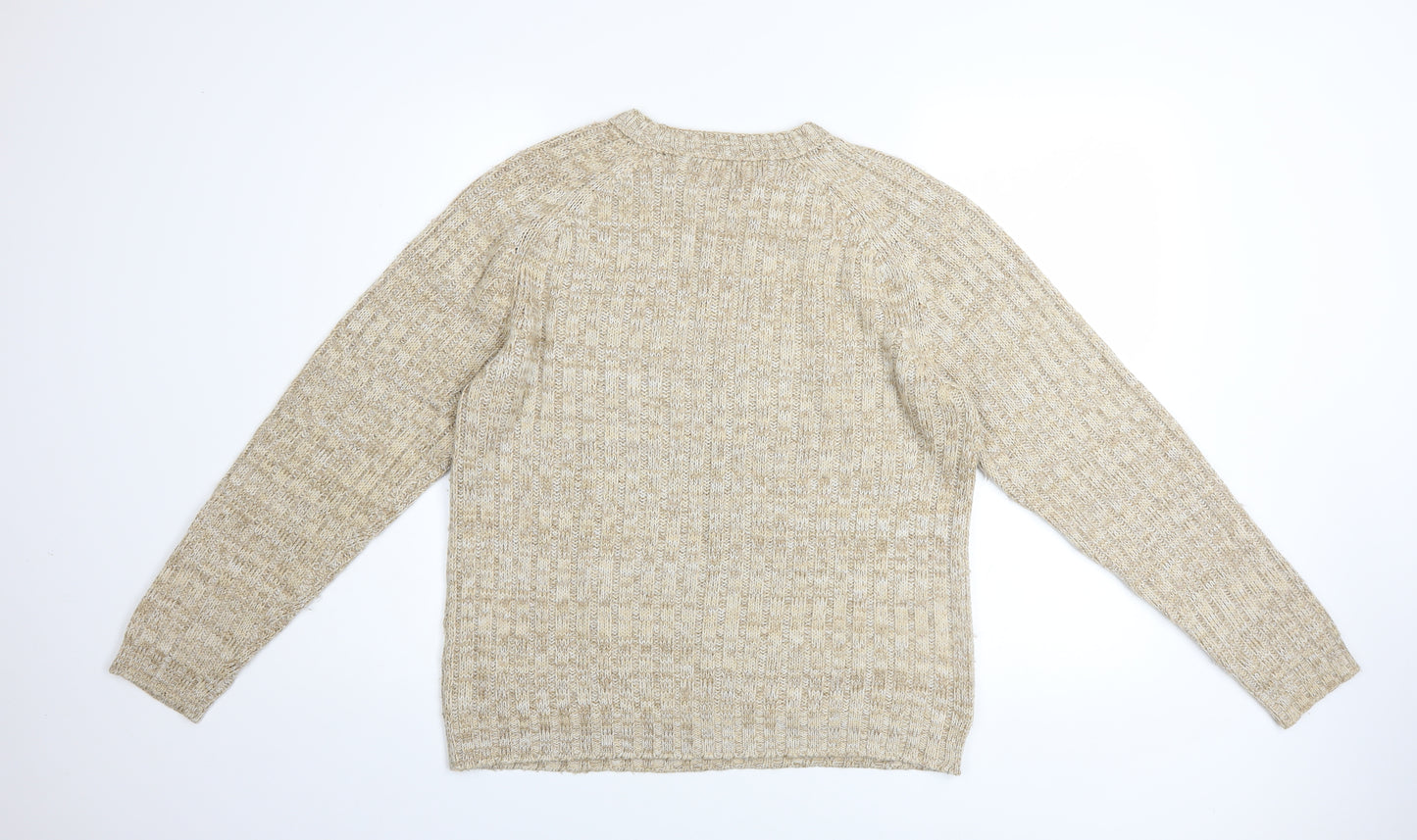 HIOS Knitwear Men Beige Wool Blend Crew Neck Pullover Jumper L