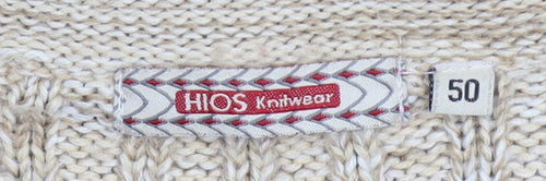 HIOS Knitwear Men Beige Wool Blend Crew Neck Pullover Jumper L