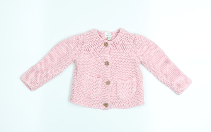 John Lewis Pink Knit Cotton Baby Cardigan 3-6 Months Unisex