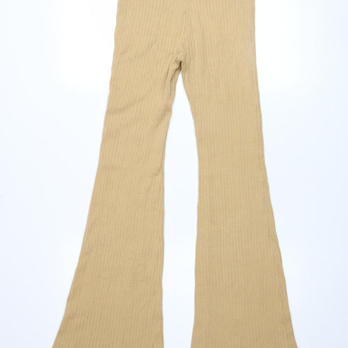 Ghanda Women’s Beige Ribbed Flared Trousers Size S Cotton Blend