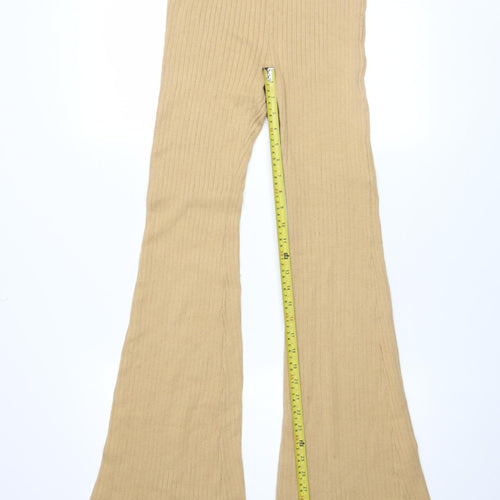 Ghanda Women’s Beige Ribbed Flared Trousers Size S Cotton Blend