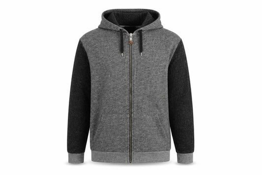 Front view of River Island Men’s Grey Full Zip Hoodie, size M, Knit Casual