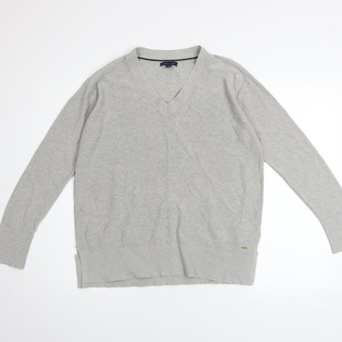 Tommy Hilfiger Men's Grey V-Neck Cotton Pullover Jumper M