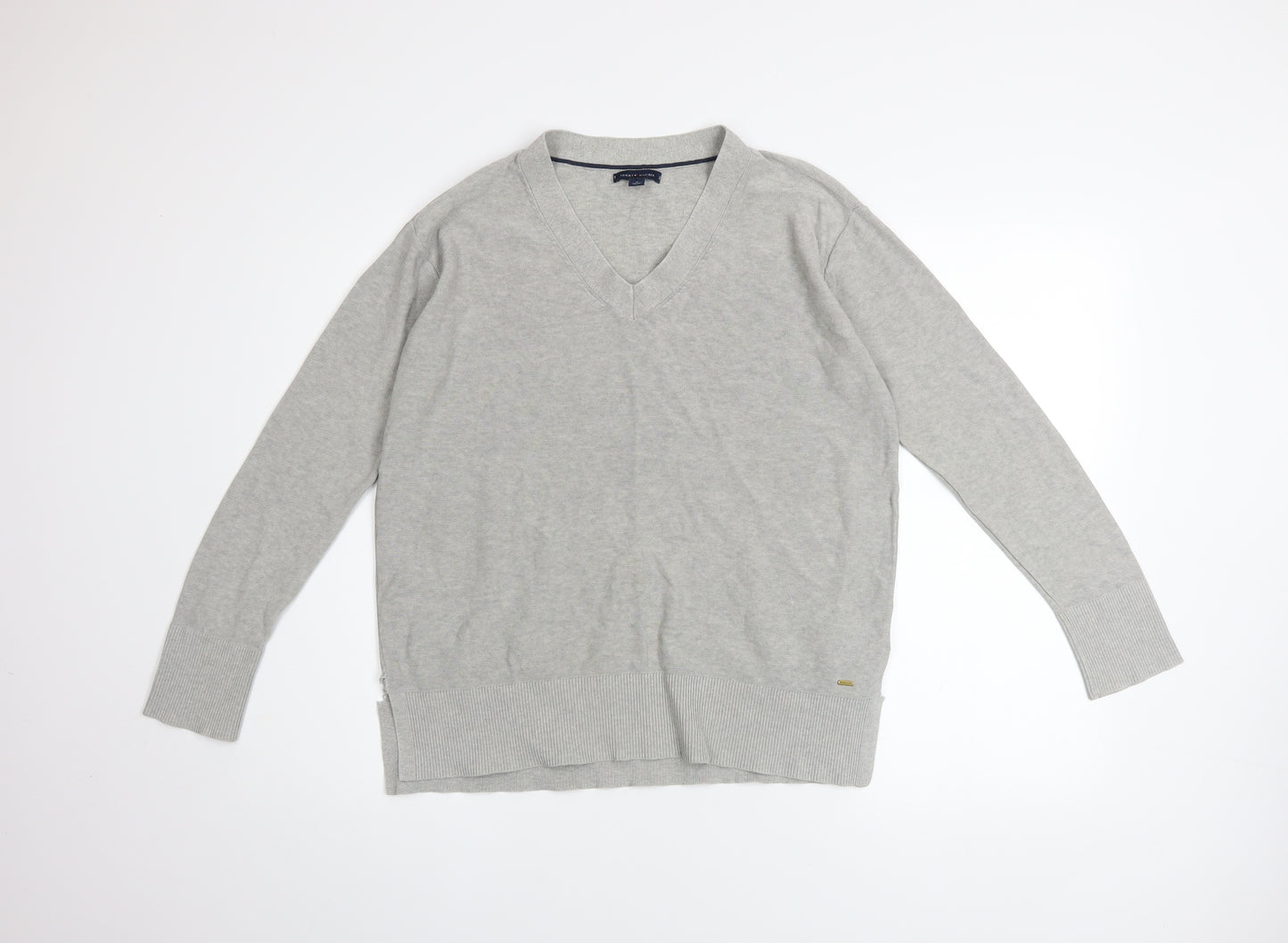 Tommy Hilfiger Men's Grey V-Neck Cotton Pullover Jumper M