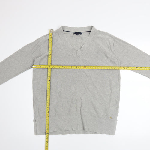 Tommy Hilfiger Men's Grey V-Neck Cotton Pullover Jumper M