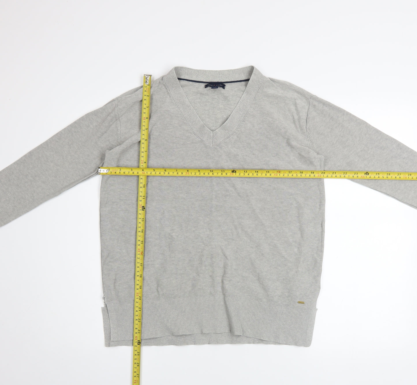 Tommy Hilfiger Men's Grey V-Neck Cotton Pullover Jumper M