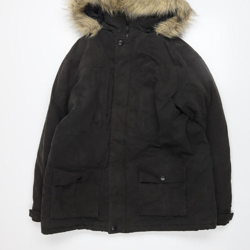 Cotton Traders Men's Black Fur Hooded Parka Jacket M