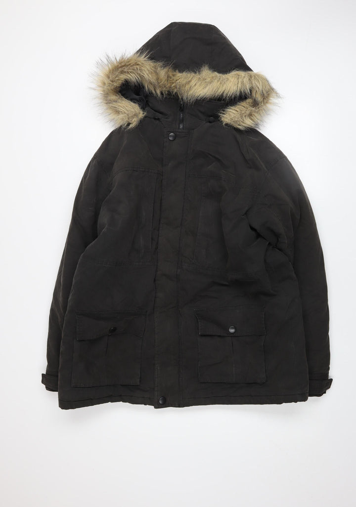 Cotton Traders Men's Black Fur Hooded Parka Jacket M