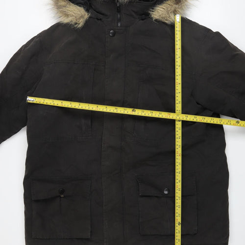 Cotton Traders Men's Black Fur Hooded Parka Jacket M