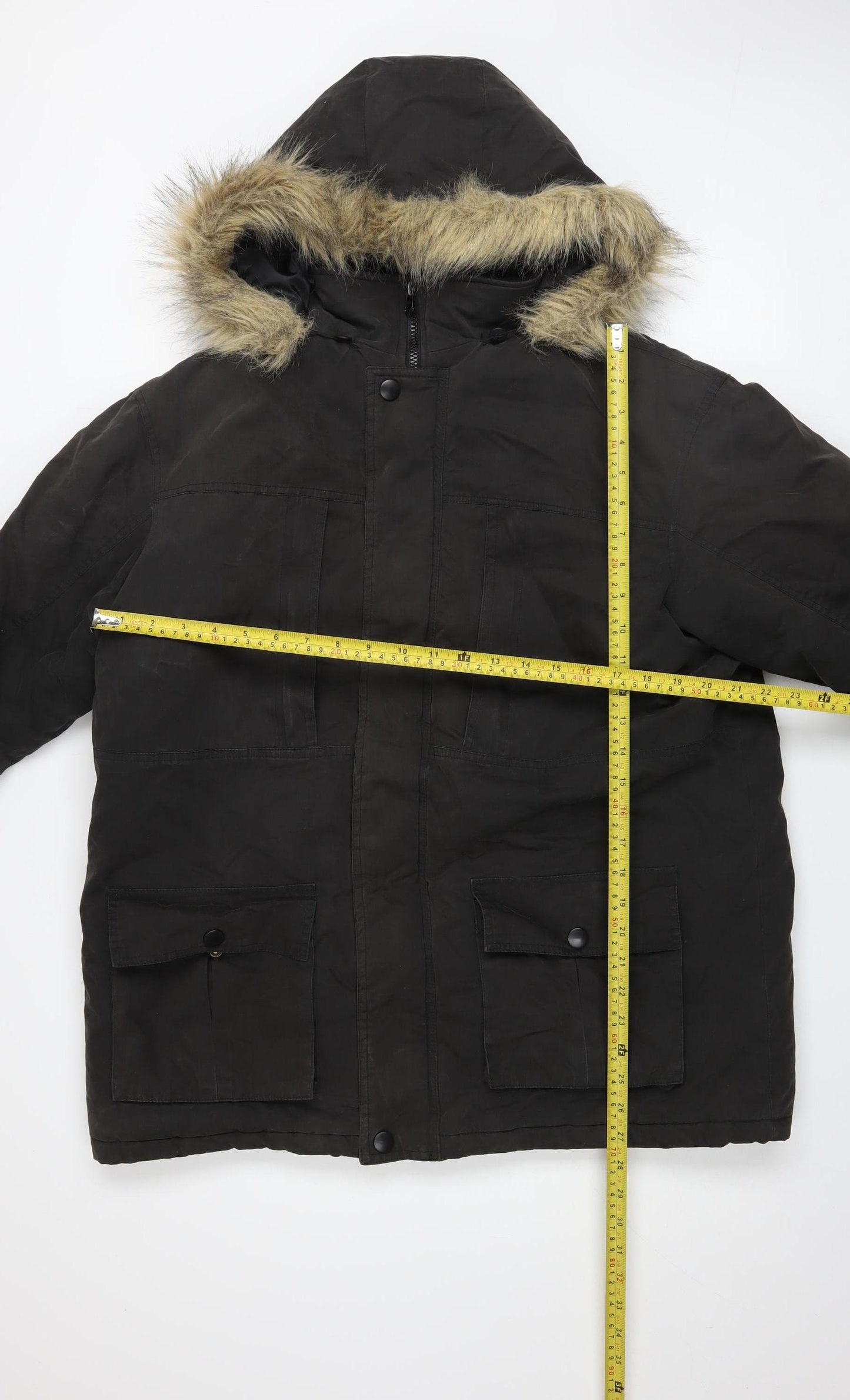 Cotton Traders Men's Black Fur Hooded Parka Jacket M