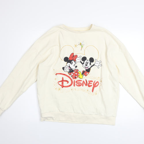 Disney 100 Women Cream Sweatshirt S Mickey Minnie Graphic Pullover
