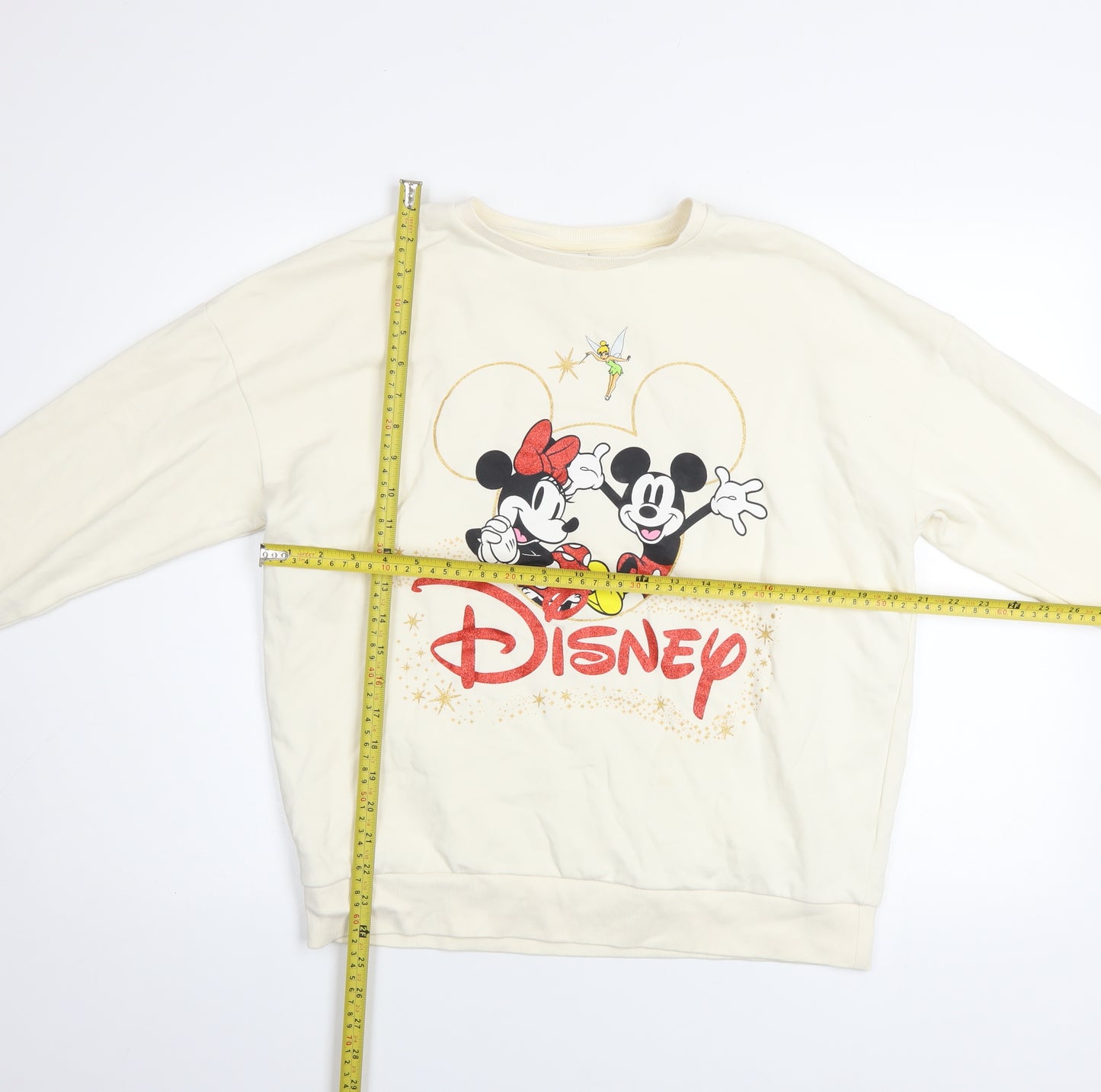 Disney 100 Women Cream Sweatshirt S Mickey Minnie Graphic Pullover
