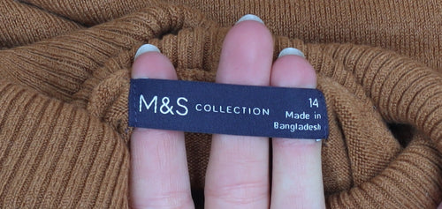 Marks and Spencer Womens Brown Size 14 Roll Neck Long Sleeve Jumper