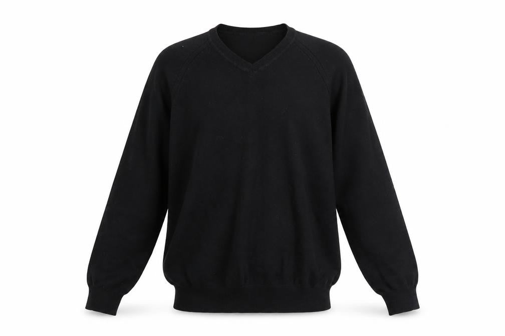 Front view of Burton Men's Black V-Neck Cotton Knit jumper, size S