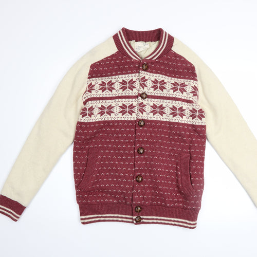 Brave Soul Men's Red Cream Fair Isle Varsity Jacket Size S
