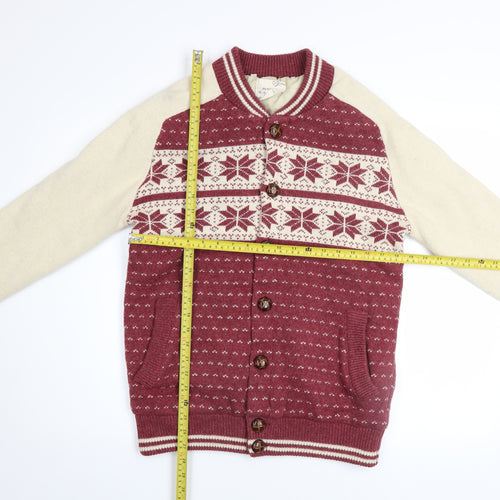 Brave Soul Men's Red Cream Fair Isle Varsity Jacket Size S