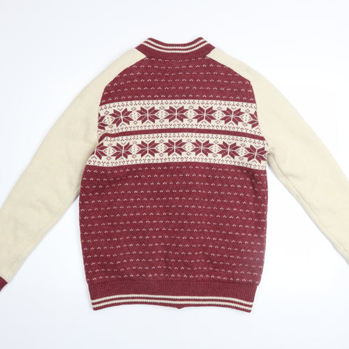 Brave Soul Men's Red Cream Fair Isle Varsity Jacket Size S