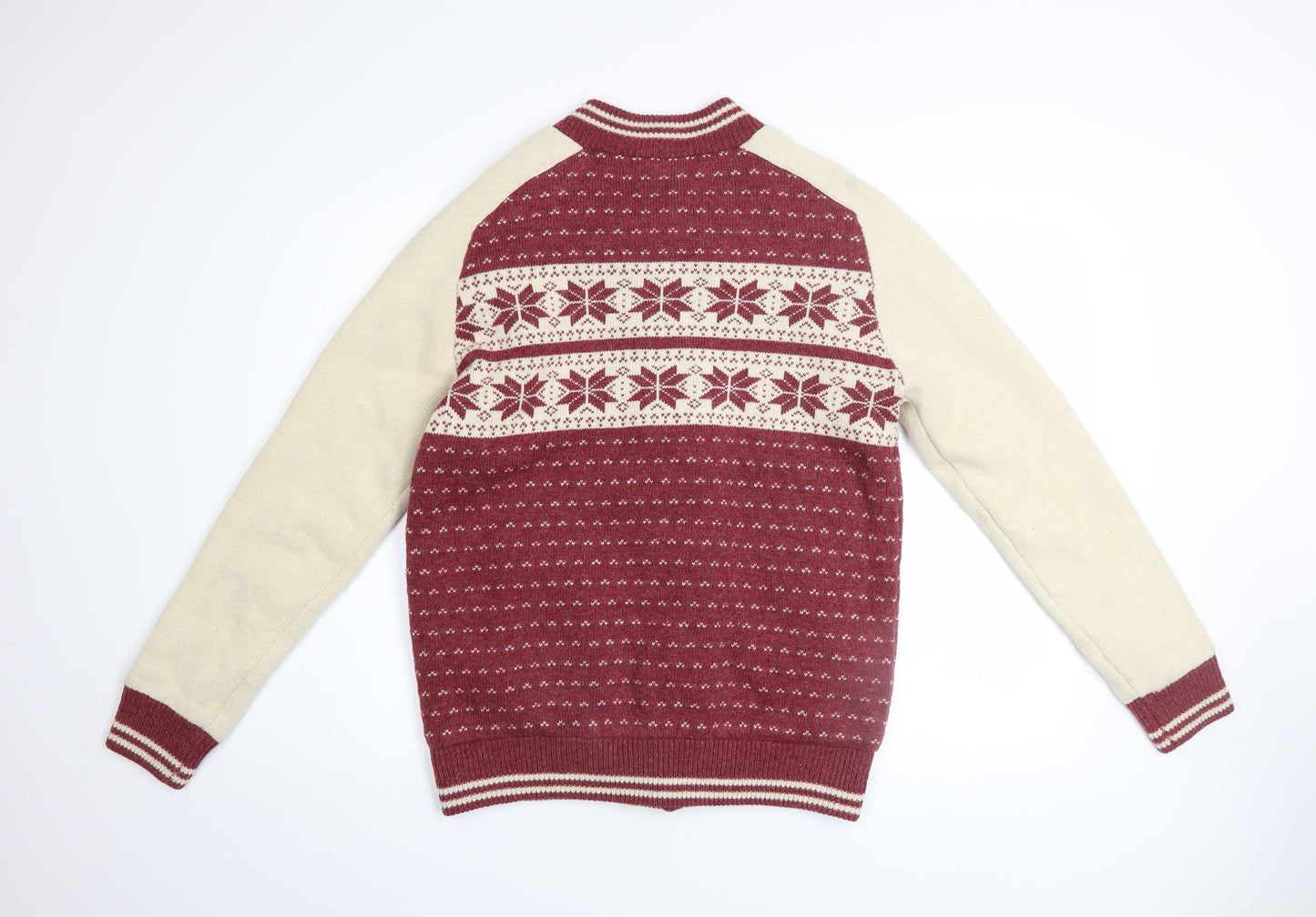 Brave Soul Men's Red Cream Fair Isle Varsity Jacket Size S