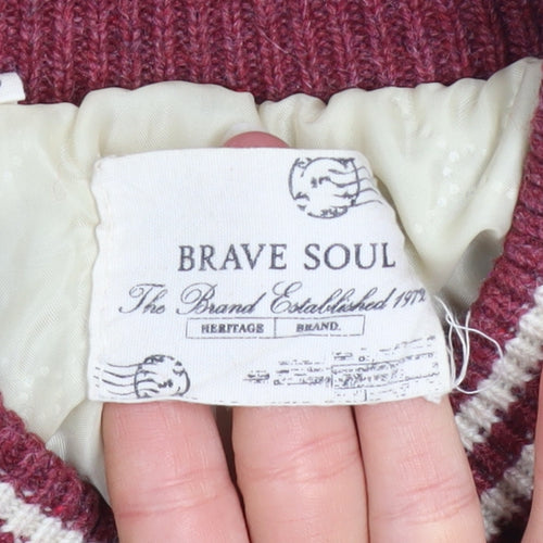 Brave Soul Men's Red Cream Fair Isle Varsity Jacket Size S