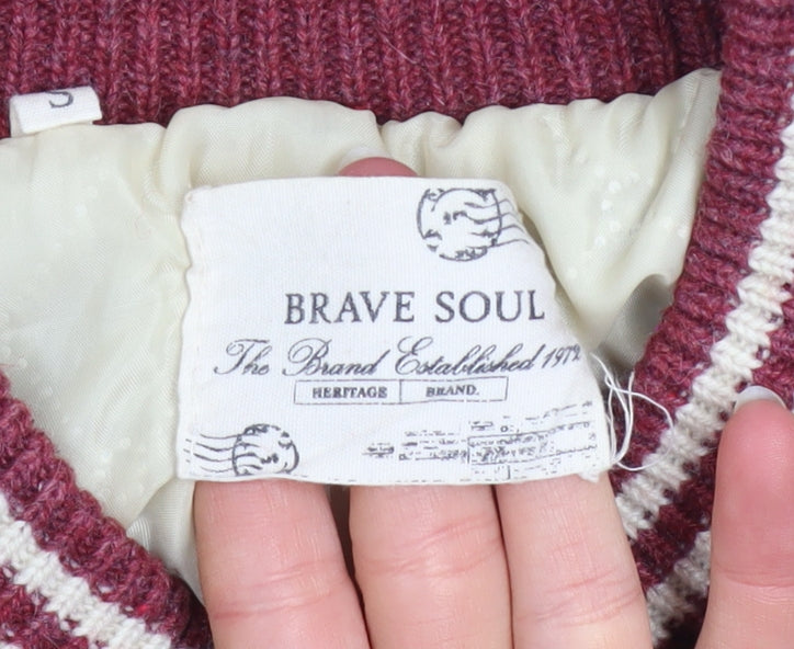 Brave Soul Men's Red Cream Fair Isle Varsity Jacket Size S