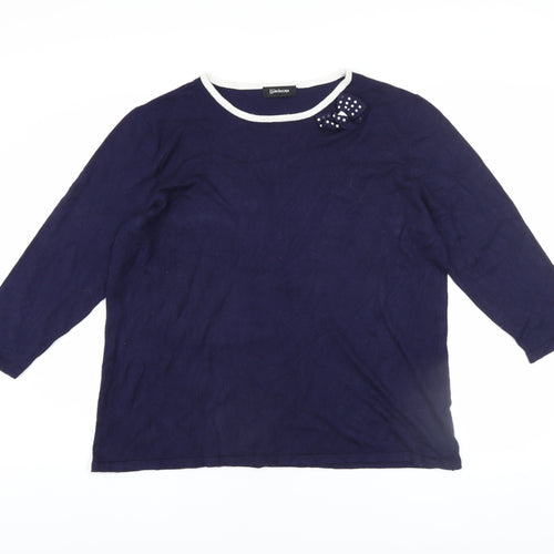 Kaleidoscope Women’s Blue Crew Neck Bow Accent 3/4 Sleeve Jumper UK 20