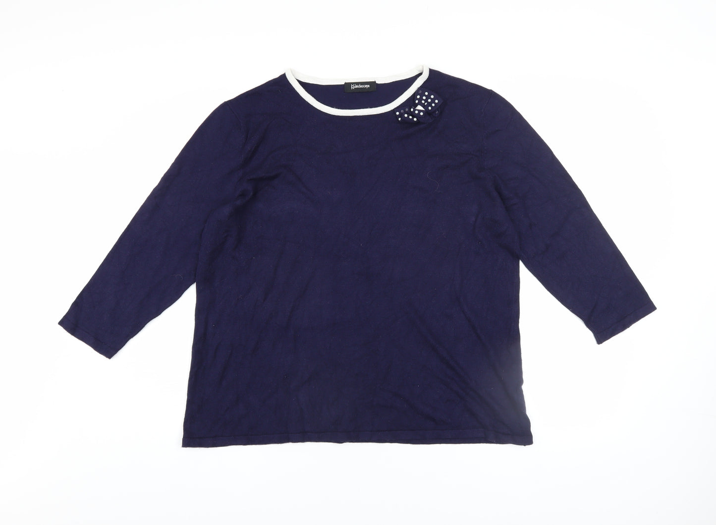 Kaleidoscope Women’s Blue Crew Neck Bow Accent 3/4 Sleeve Jumper UK 20