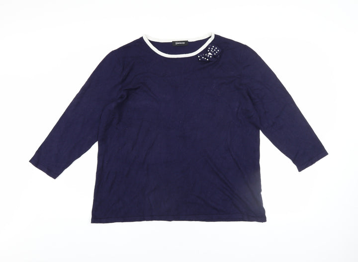 Kaleidoscope Women’s Blue Crew Neck Bow Accent 3/4 Sleeve Jumper UK 20