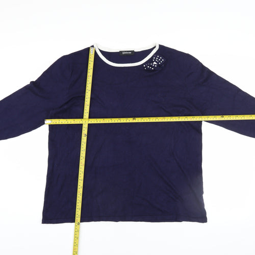 Kaleidoscope Women’s Blue Crew Neck Bow Accent 3/4 Sleeve Jumper UK 20