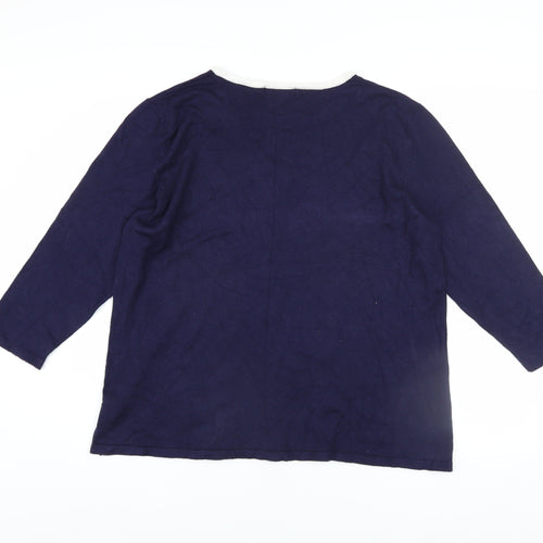 Kaleidoscope Women’s Blue Crew Neck Bow Accent 3/4 Sleeve Jumper UK 20