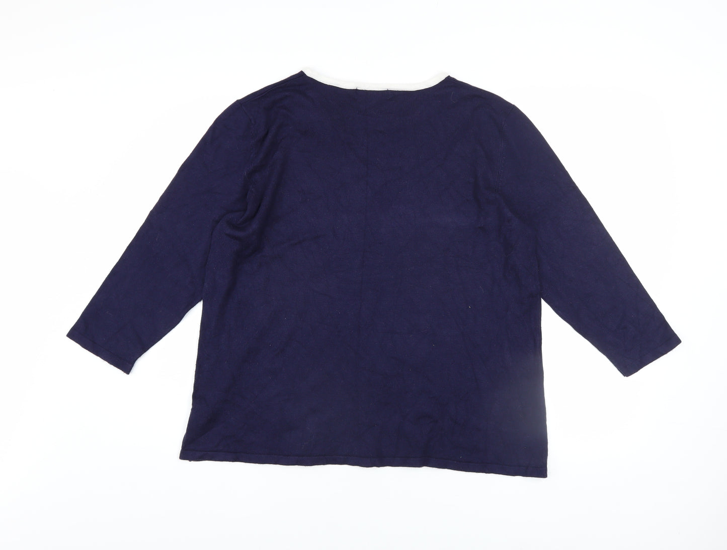 Kaleidoscope Women’s Blue Crew Neck Bow Accent 3/4 Sleeve Jumper UK 20