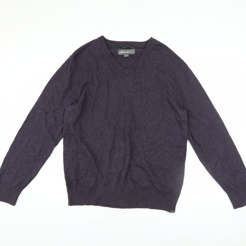 Eddie Bauer Men's Purple Cotton Cashmere V-Neck Jumper Medium