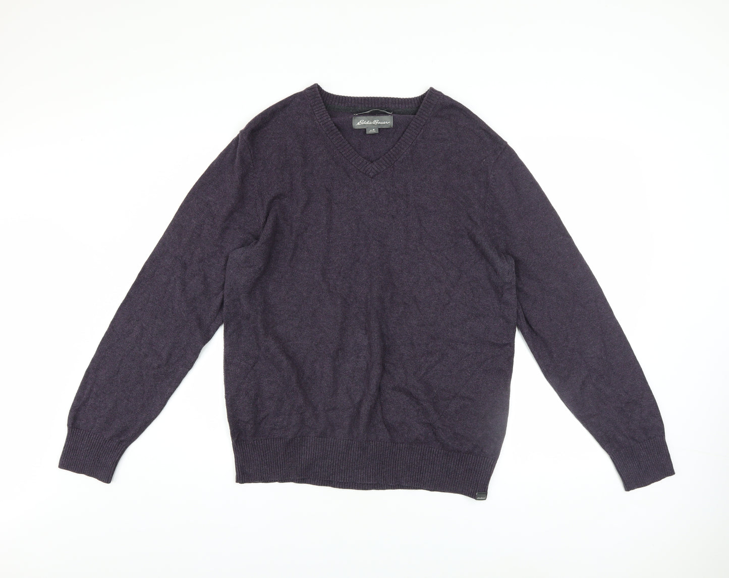 Eddie Bauer Men's Purple Cotton Cashmere V-Neck Jumper Medium