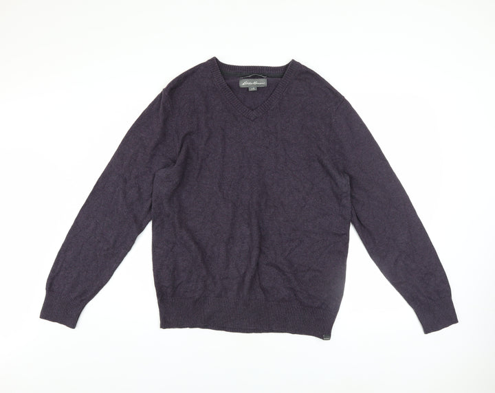 Eddie Bauer Men's Purple Cotton Cashmere V-Neck Jumper Medium