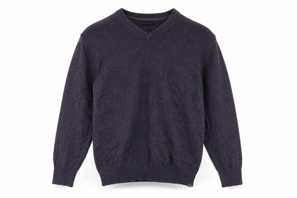 Eddie Bauer Men's Purple Cotton Cashmere V-Neck Jumper Medium