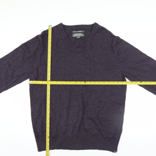 Eddie Bauer Men's Purple Cotton Cashmere V-Neck Jumper Medium