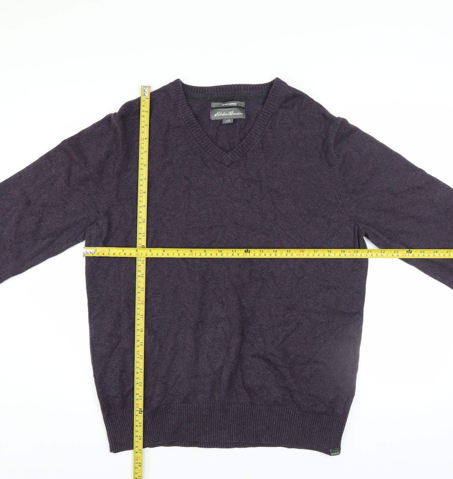 Eddie Bauer Men's Purple Cotton Cashmere V-Neck Jumper Medium