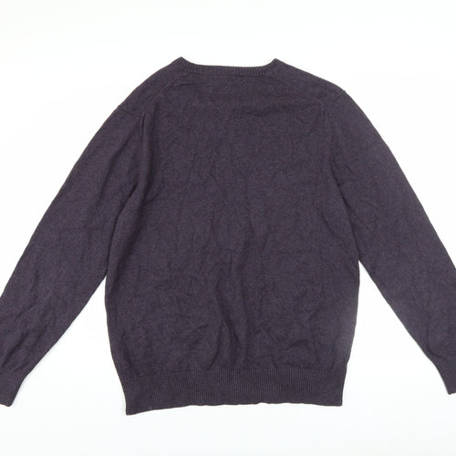 Eddie Bauer Men's Purple Cotton Cashmere V-Neck Jumper Medium