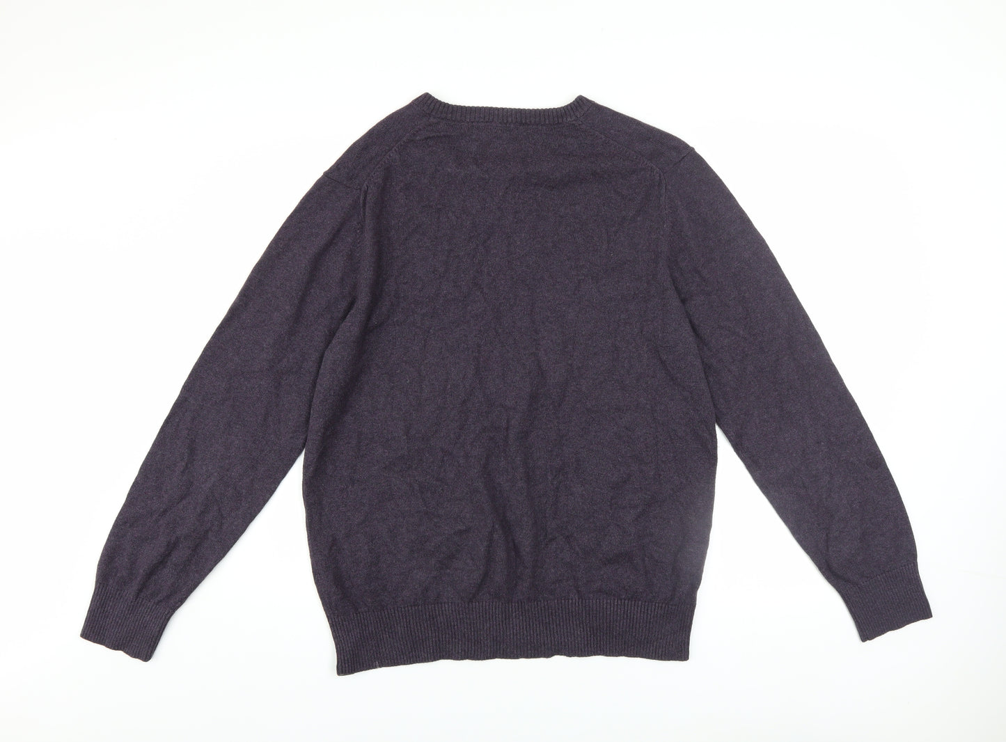 Eddie Bauer Men's Purple Cotton Cashmere V-Neck Jumper Medium