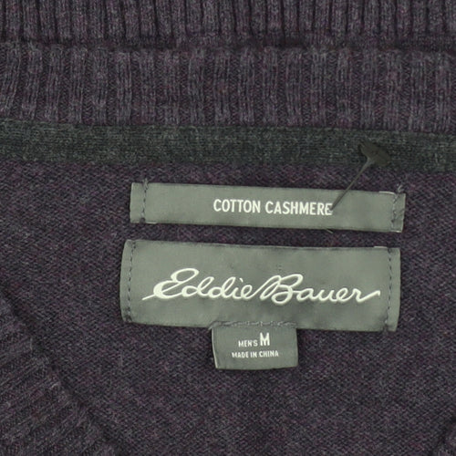Eddie Bauer Men's Purple Cotton Cashmere V-Neck Jumper Medium