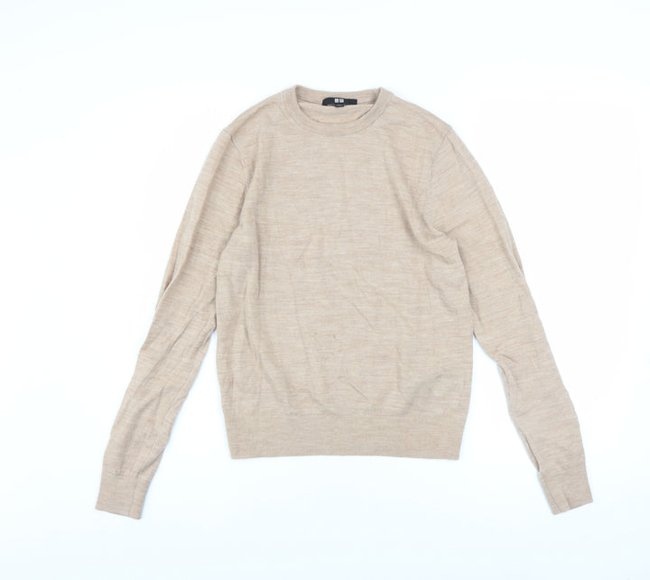 Uniqlo Women Beige 100% Wool Crew Neck Jumper XS