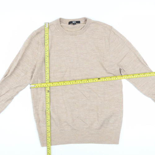 Uniqlo Women Beige 100% Wool Crew Neck Jumper XS