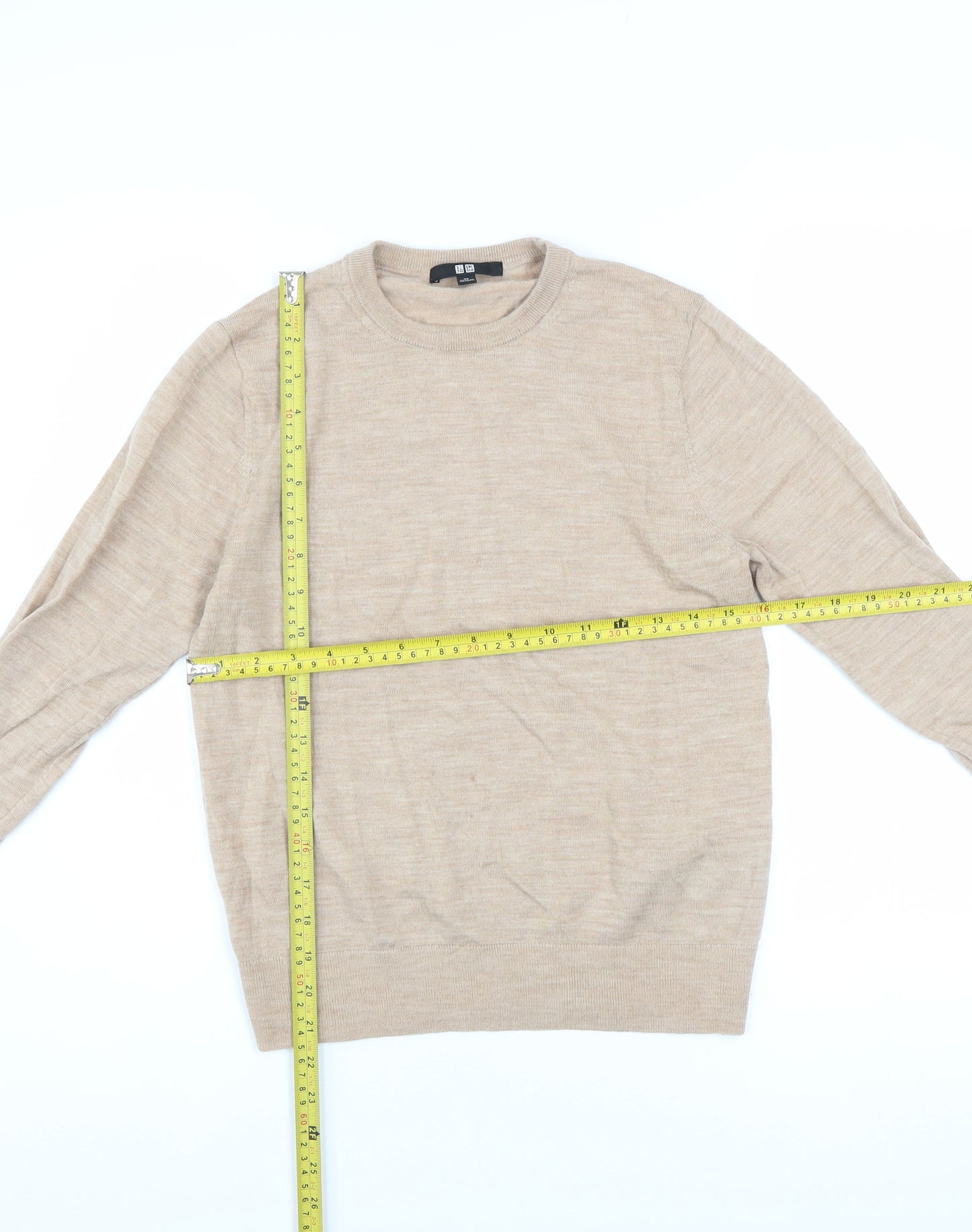 Uniqlo Women Beige 100% Wool Crew Neck Jumper XS
