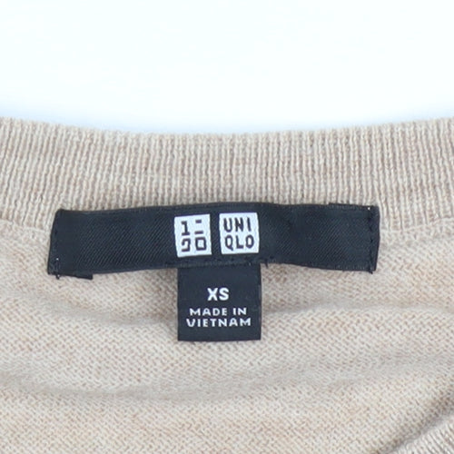 Uniqlo Women Beige 100% Wool Crew Neck Jumper XS