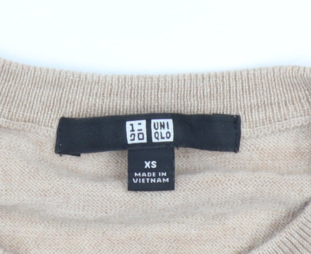 Uniqlo Women Beige 100% Wool Crew Neck Jumper XS