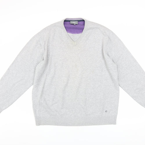 Peter Gribby Men's Grey 2XL V-Neck Cotton Jumper