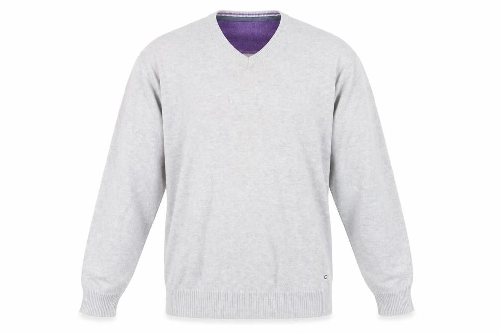 Front view of Peter Gribby Men's Grey 2XL V-Neck Cotton Jumper