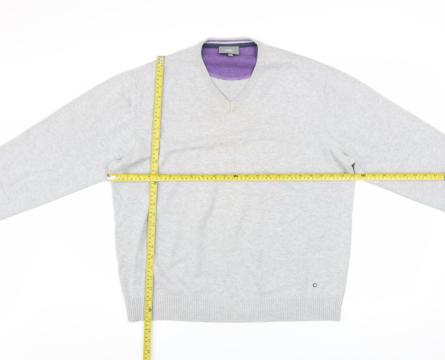 Peter Gribby Men's Grey 2XL V-Neck Cotton Jumper