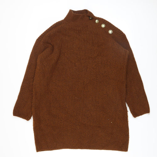 River Island Womens Brown Mock Neck Button Jumper XS